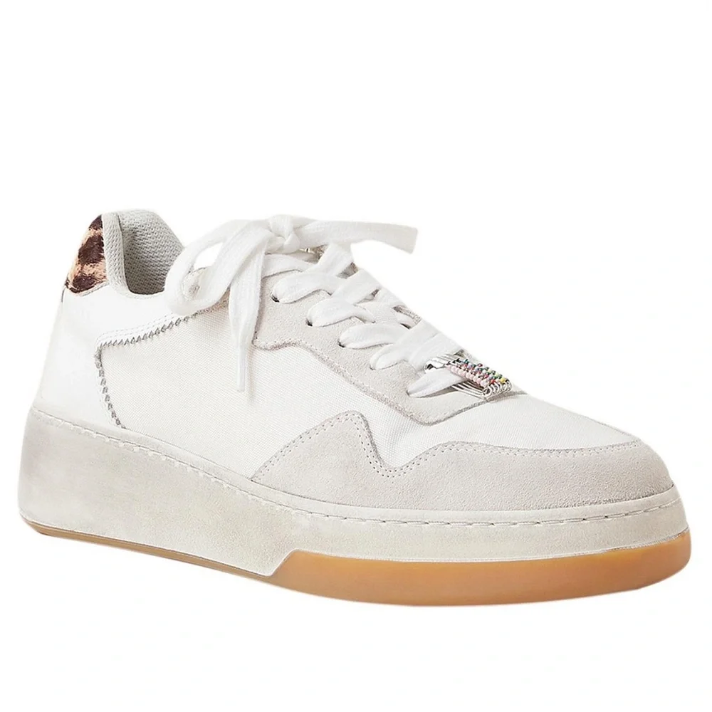 Loeffler Randall Keira Low Top Platform Sneaker Leather Suede Calf Hair Sz 7.5